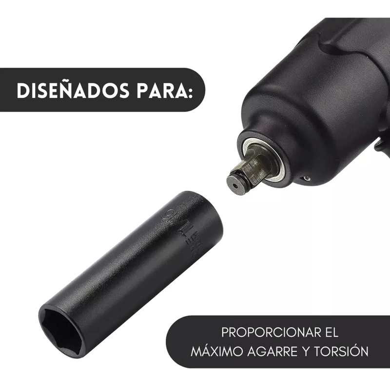 JUEGO DADOS IMPACTO LARGO 1/2 10 PCS USO MANUAL O NEUMATICO - 3