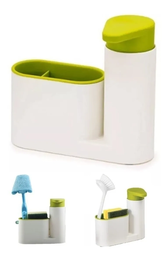 SET DISPENSADOR LAVALOZAS LIQUIDO CON PORTAESPONJA BLANCO - 1