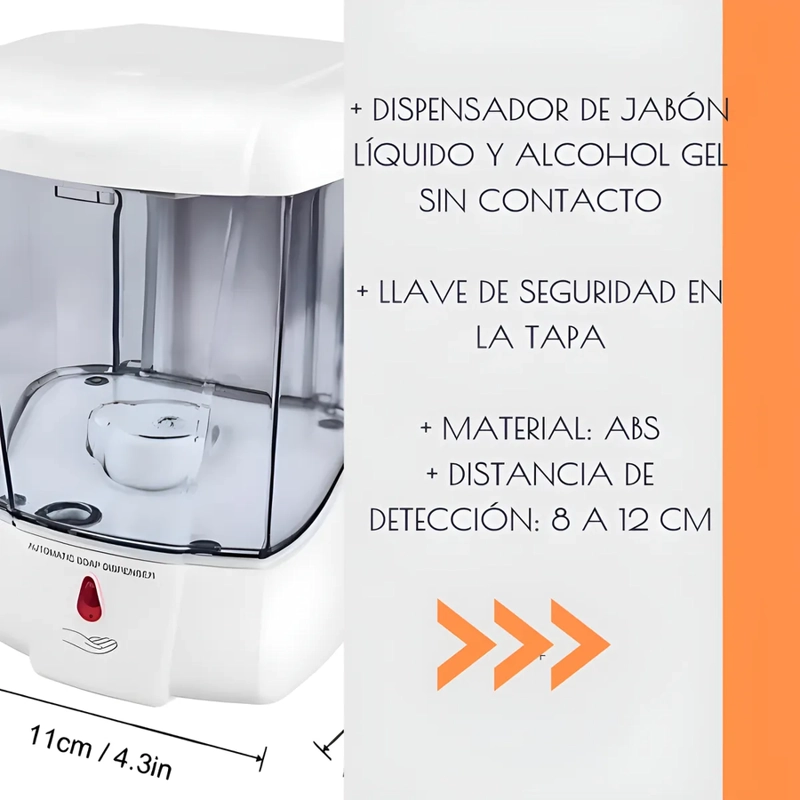 DISPENSADOR AUTOMATICO SIN CONTACTO DE JABON O ALCOHOL GEL BLANCO - 2