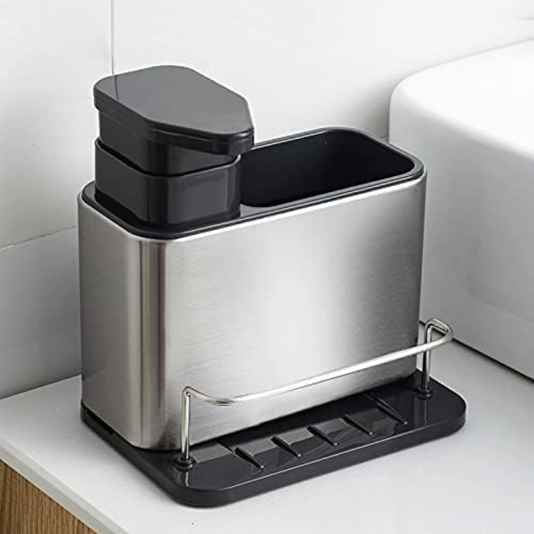 DISPENSADOR JABON GEL ACERO INOXIDABLE CON SOPORTE ESPONJA - 1