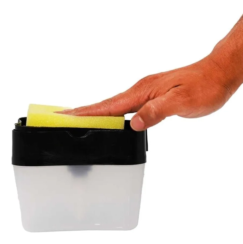 DISPENSADOR DE LAVALOZAS MANUAL PARA LA COCINA + ESPONJA NEGRO - 2