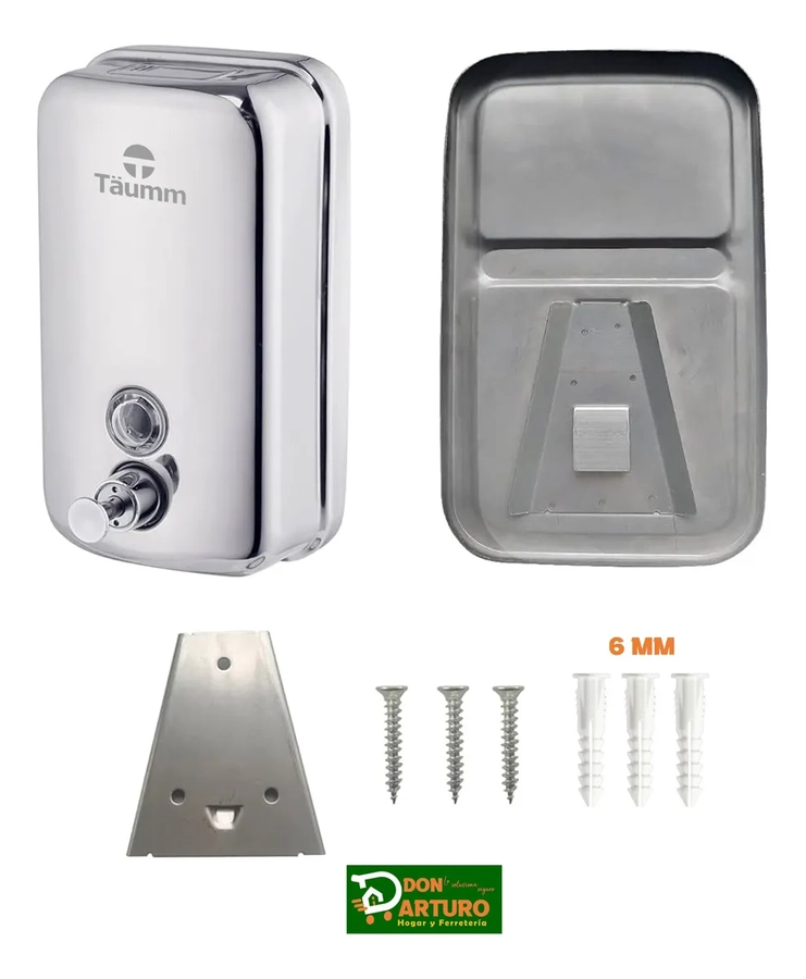DISPENSADOR JABON MURO ACERO INOXIDABLE 800 ML CROMADO TAUMM - 1