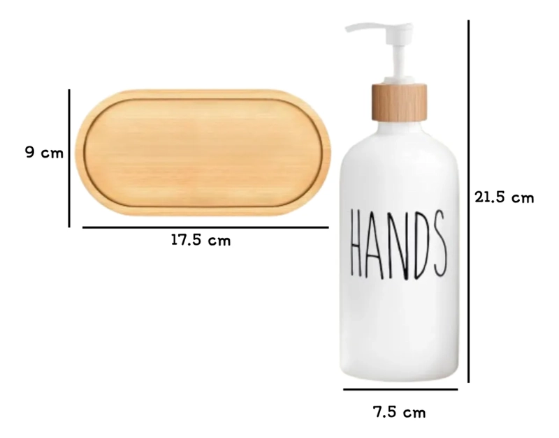 SET 2 DISPENSADORES DE JABON VIDRIO CON BANDEJA DE BAMBU - 4