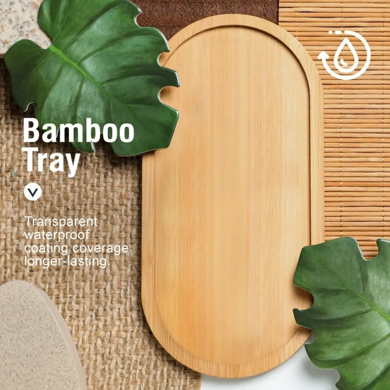 SET 2 DISPENSADORES DE JABON VIDRIO CON BANDEJA DE BAMBU - 5
