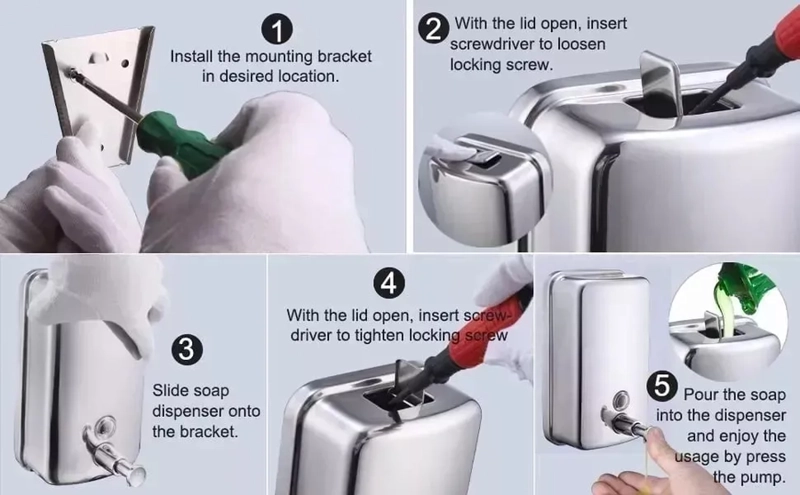 DISPENSADOR DE JABON 800ML JABONERA ACERO MATE - 6