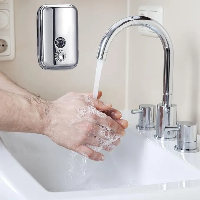 DISPENSER JABON DE BAÑO LIQUIDO ACERO INOX 500 ML PLATEADO - 1