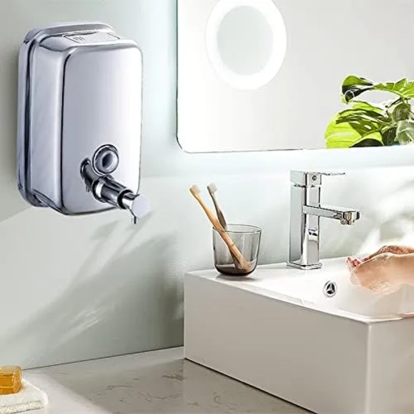 DISPENSER JABON DE BAÑO LIQUIDO ACERO INOX 500 ML PLATEADO - 2