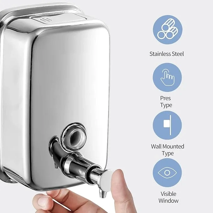 DISPENSER JABON DE BAÑO LIQUIDO ACERO INOX 500 ML PLATEADO - 3
