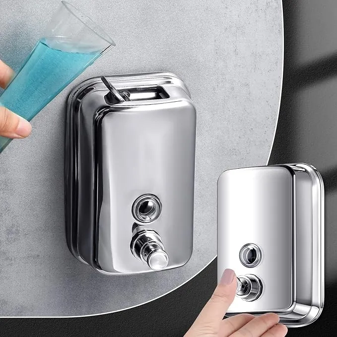 DISPENSER JABON DE BAÑO LIQUIDO ACERO INOX 500 ML PLATEADO - 4