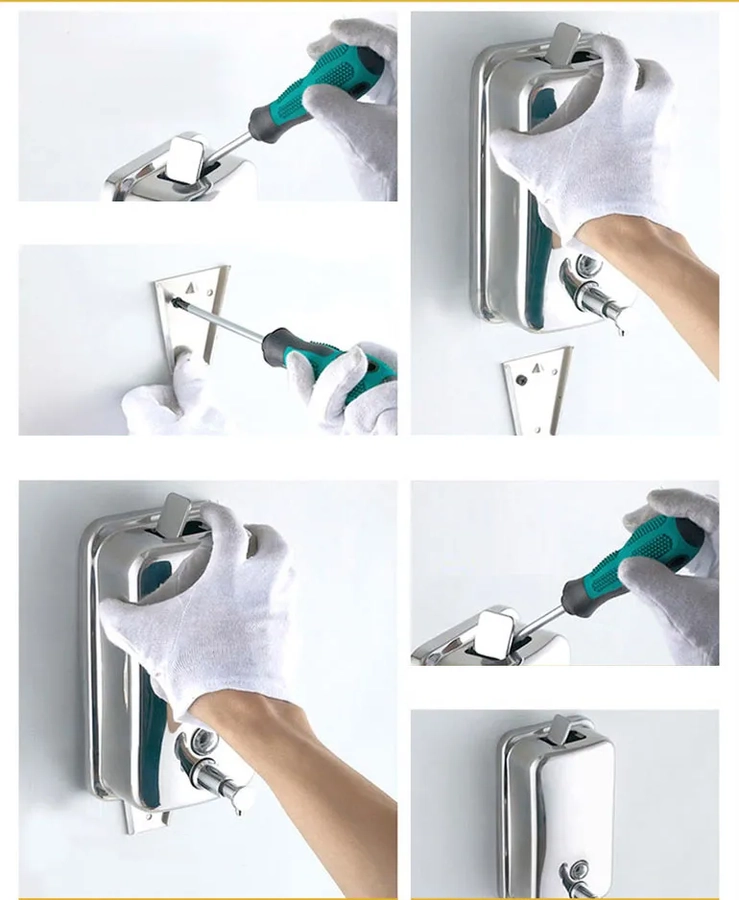 DISPENSER JABON DE BAÑO LIQUIDO ACERO INOX 500 ML PLATEADO - 6