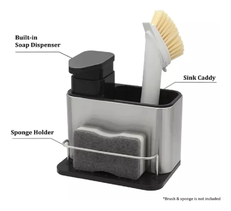 DISPENSADOR DE JABON 3 EN 1 SOPORTE PARA ESPONJA COLOR GRIS - 2