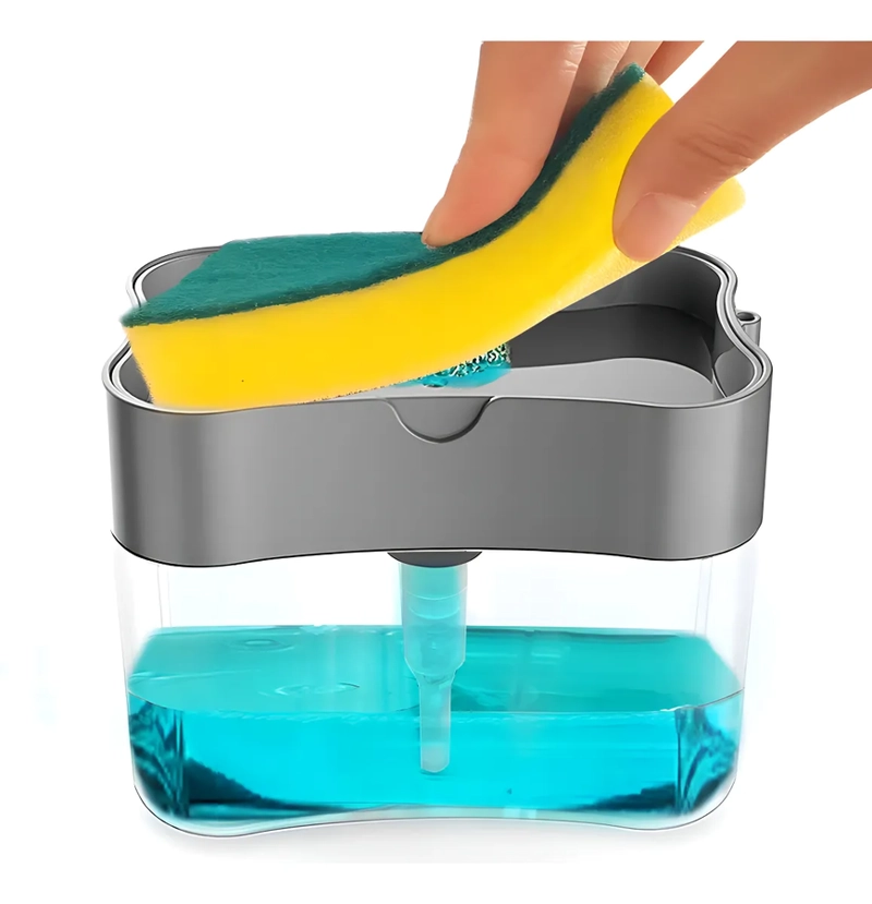 DISPENSADOR DE JABON LIQUIDO + ESPONJA PARA AYUDIN - COCINA COLOR REFERENCIAL - 1
