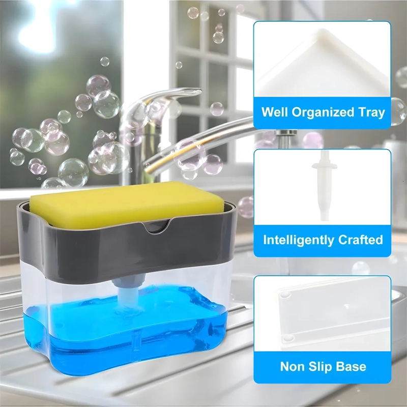 DISPENSADOR DE JABON LIQUIDO + ESPONJA PARA AYUDIN - COCINA COLOR REFERENCIAL - 3