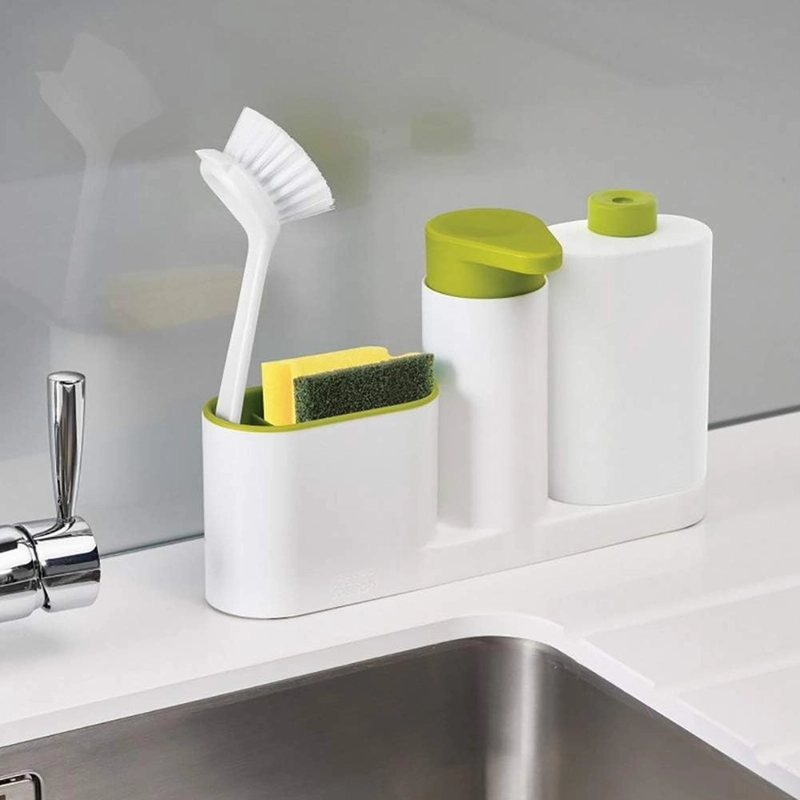 DISPENSADOR JABON LIQUIDO LAVAPLATOS LAVALOZAS PORTA ESPONJA COLOR VERDE - 3