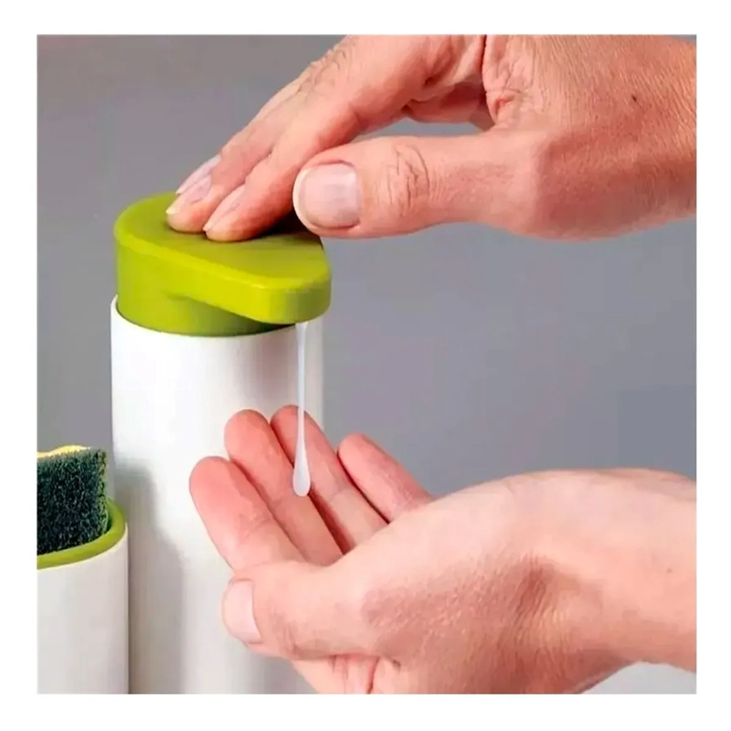 DISPENSADOR ORGANIZADOR LAVALOZA JABON COCINA BAÑO BLANCO/VERDE - 1