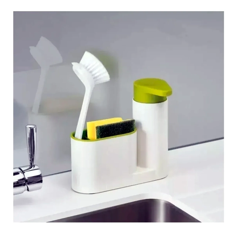 DISPENSADOR ORGANIZADOR LAVALOZA JABON COCINA BAÑO BLANCO/VERDE - 2