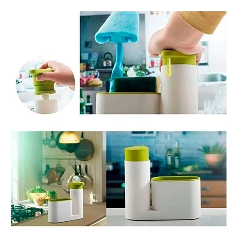 DISPENSADOR ORGANIZADOR LAVALOZA JABON COCINA BAÑO BLANCO/VERDE - 3