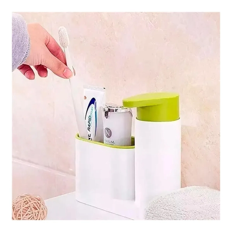 DISPENSADOR ORGANIZADOR LAVALOZA JABON COCINA BAÑO BLANCO/VERDE - 5