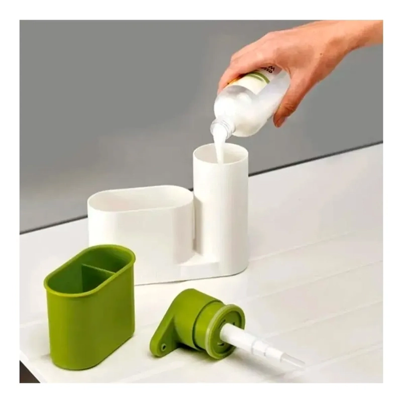 DISPENSADOR ORGANIZADOR LAVALOZA JABON COCINA BAÑO BLANCO/VERDE - 6