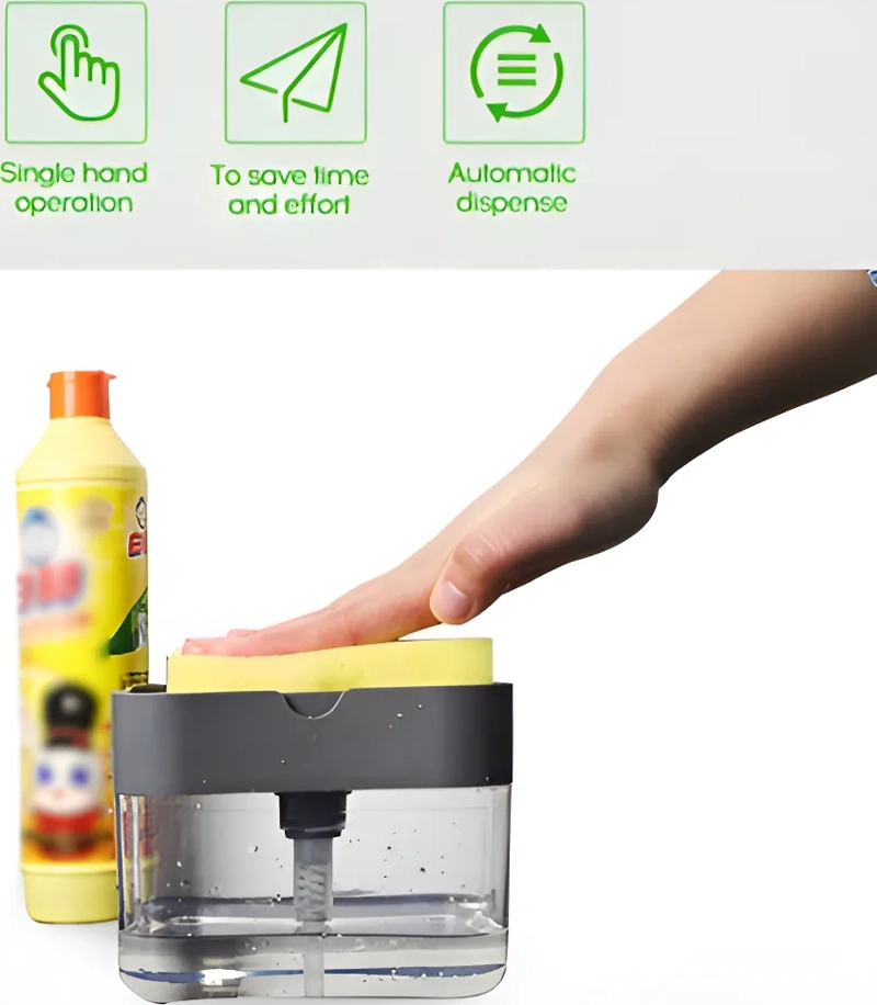 DISPENSADOR JABON LAVALOZAS BOMBA ESPONJA CON RECIPIENTE COLOR GRIS - 4