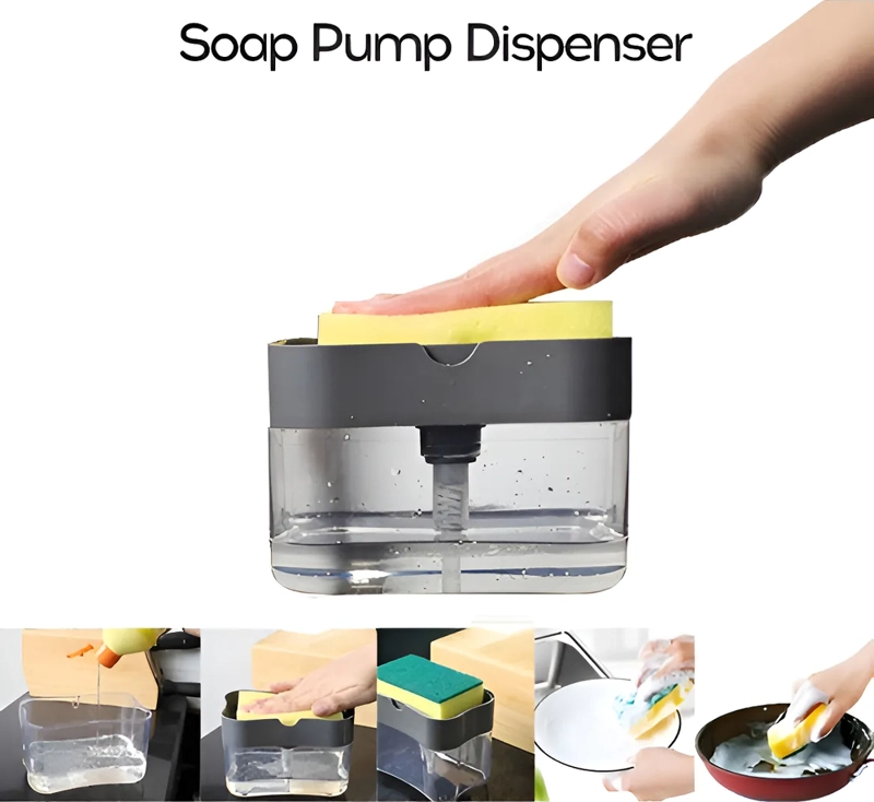 DISPENSADOR JABON LAVALOZAS BOMBA ESPONJA CON RECIPIENTE COLOR GRIS - 7