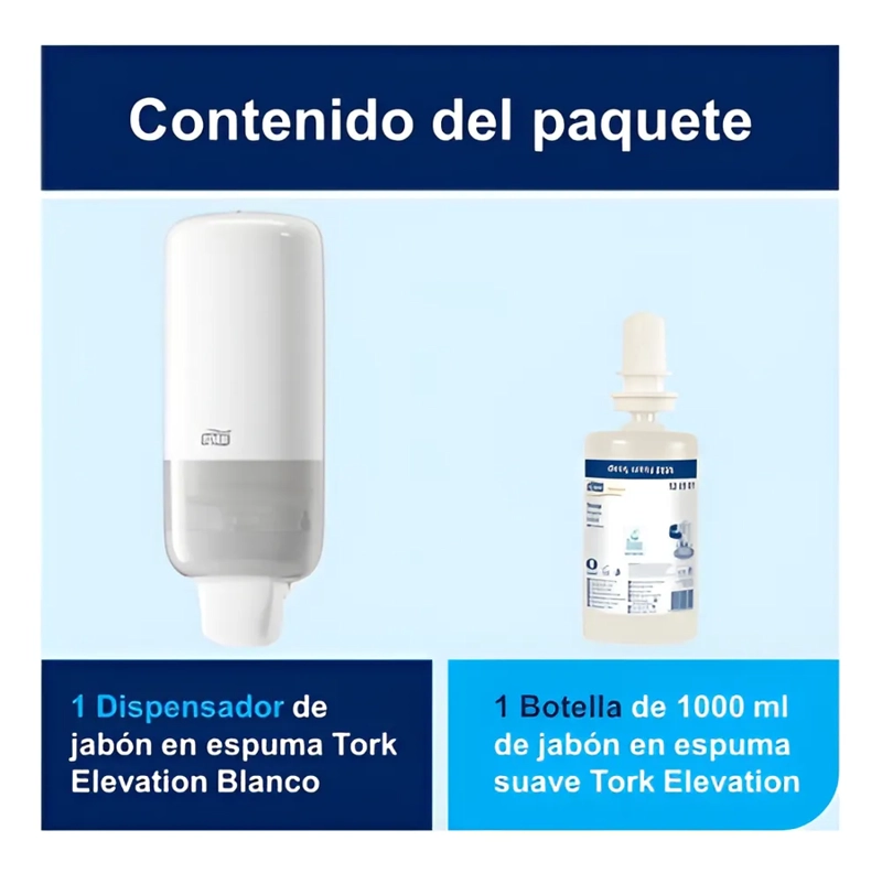 DISPENSADOR JABON EN ESPUMA TORK + CARGA 1000 ML BLANCO - 1