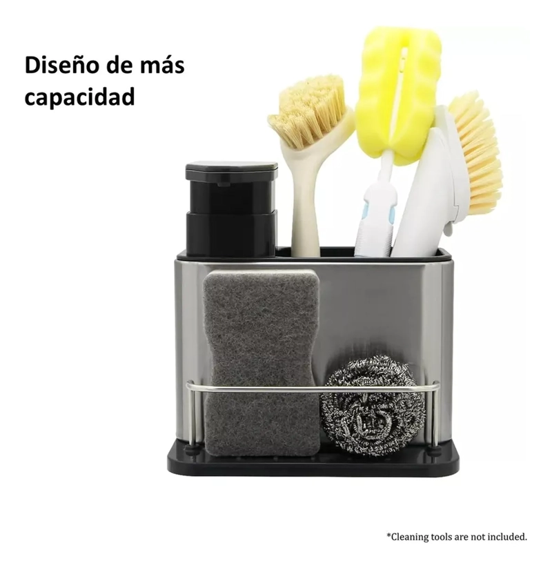 DISPENSADOR DE JABON 3 EN 1 SOPORTE PARA ESPONJA ACERO PLATEADO - 4