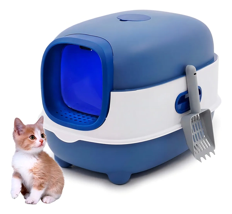 ARENERO GATO CAJA DE ARENA CERRADA BAÑO SANITARIO GATOS COLOR AZUL - 1