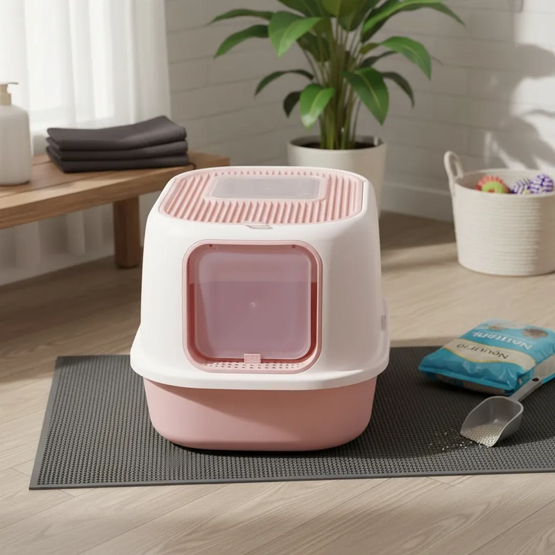 CAJA DE ARENA PARA GATOS 52 X 40 X 39 BANDEJA PARA MASCOTAS ROSA - 2