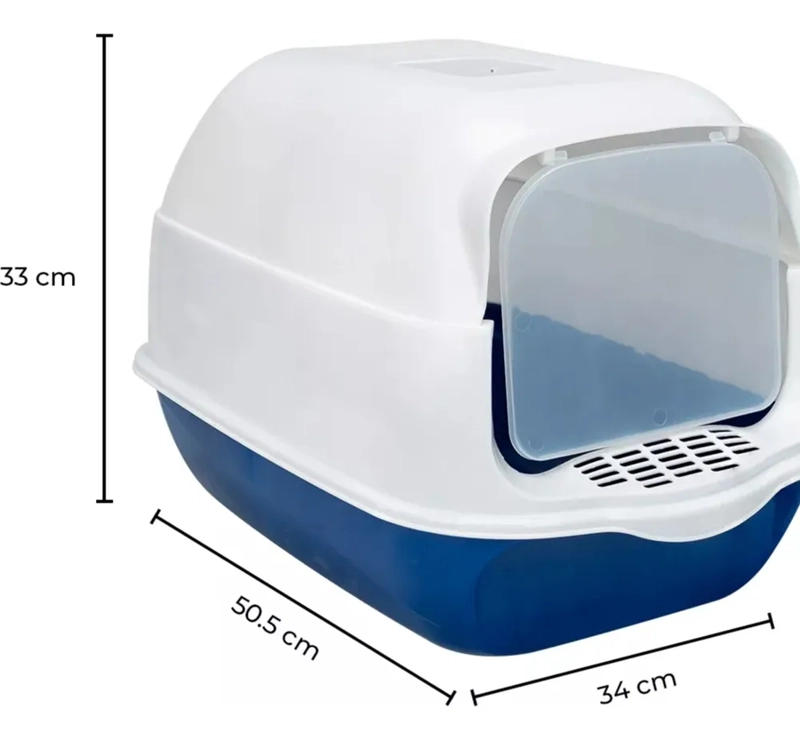 ARENERO SANITARIO PARA GATO CERRADO CON PALA PUERTA ABATIBLE COLOR AZUL MARINO - 1