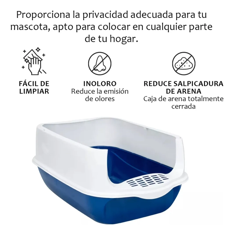 ARENERO SANITARIO PARA GATO CERRADO CON PALA PUERTA ABATIBLE COLOR AZUL MARINO - 3