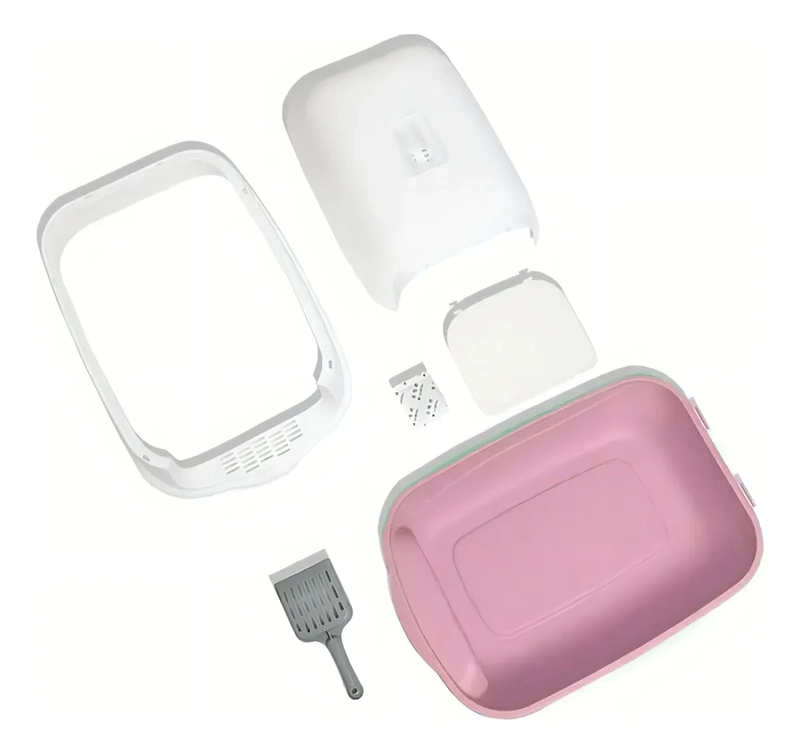 ARENERO PARA GATO CAJA DE ARENA CON TAPA Y PUERTA ABATIBLE COLOR ROSA - 1