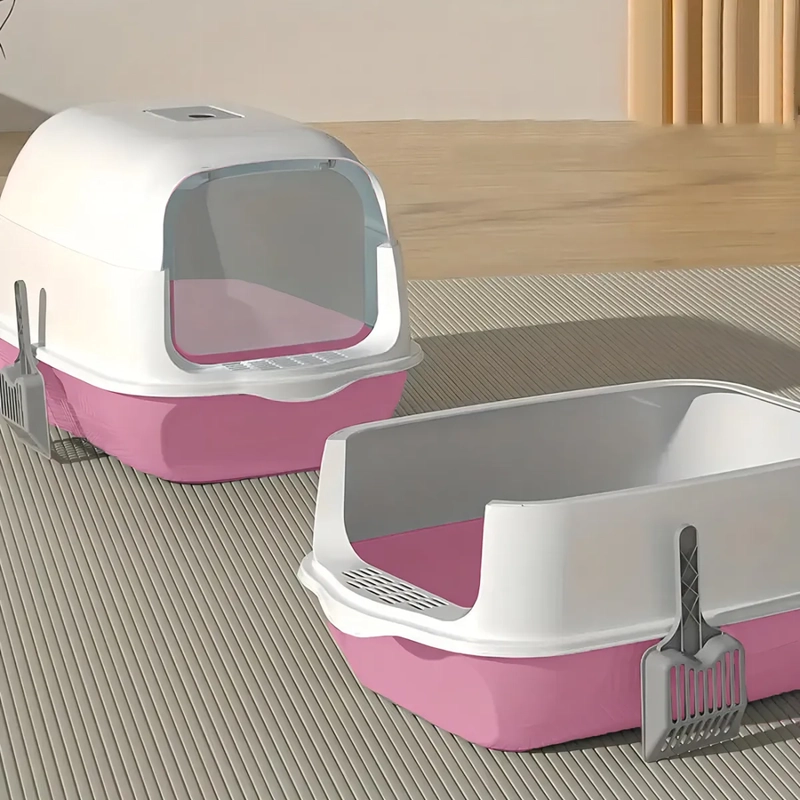 ARENERO PARA GATO CAJA DE ARENA CON TAPA Y PUERTA ABATIBLE COLOR ROSA - 2