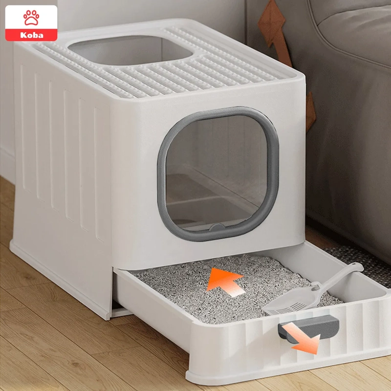 ARENERO PARA GATO KOBA CERRADO GRANDE BAÑO SANITARIO CON PALA COLOR BLANCO - 1