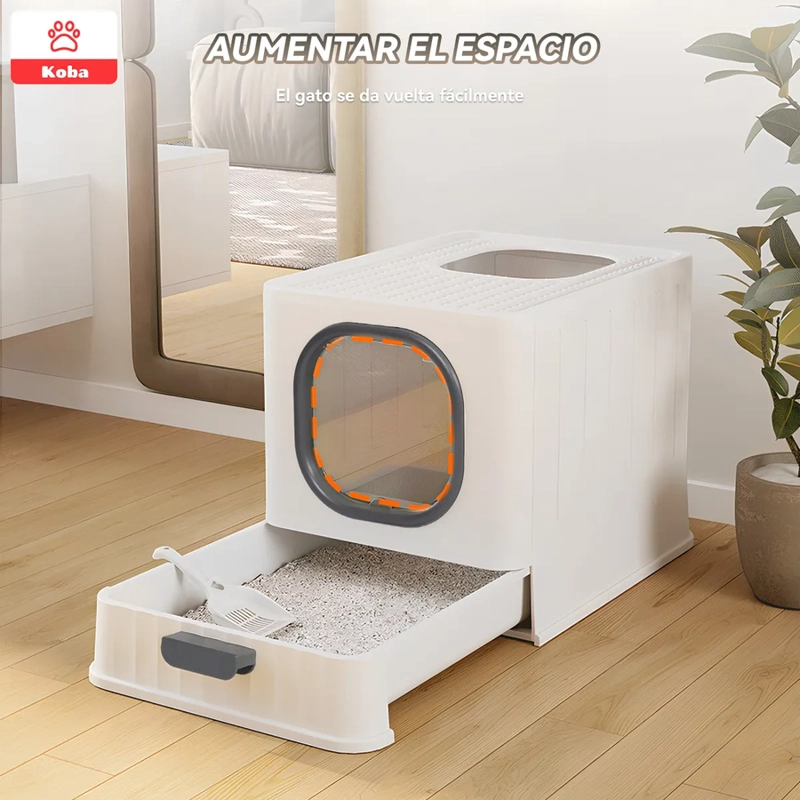 ARENERO PARA GATO KOBA CERRADO GRANDE BAÑO SANITARIO CON PALA COLOR BLANCO - 2