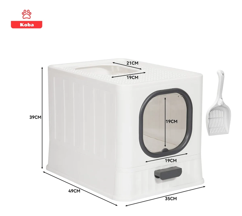 ARENERO PARA GATO KOBA CERRADO GRANDE BAÑO SANITARIO CON PALA COLOR BLANCO - 3