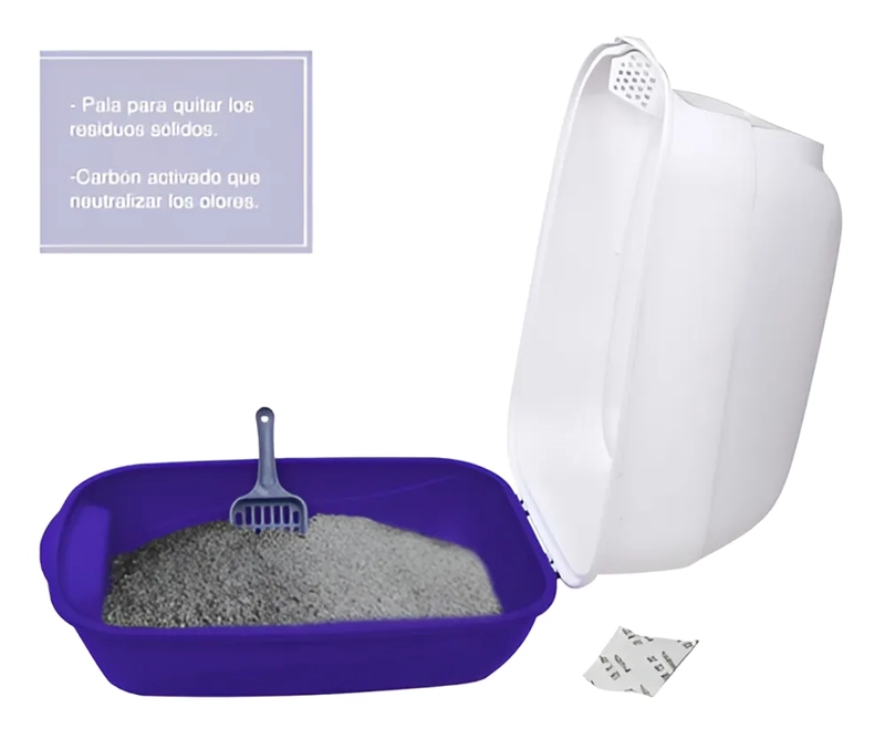 ARENERO GATO CERRADO FILTRO ANTI OLOR PUERTA ABATIBLE PALA COLOR AZUL - 4
