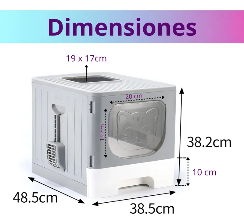 ARENERO PARA GATOS CAJA DE ARENA GRANDE CON BANDEJA Y PUERTA COLOR GRIS - 2