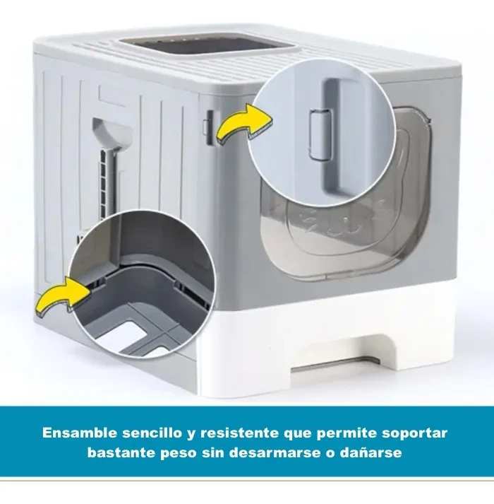 ARENERO PARA GATOS CAJA DE ARENA GRANDE CON BANDEJA Y PUERTA COLOR GRIS - 3