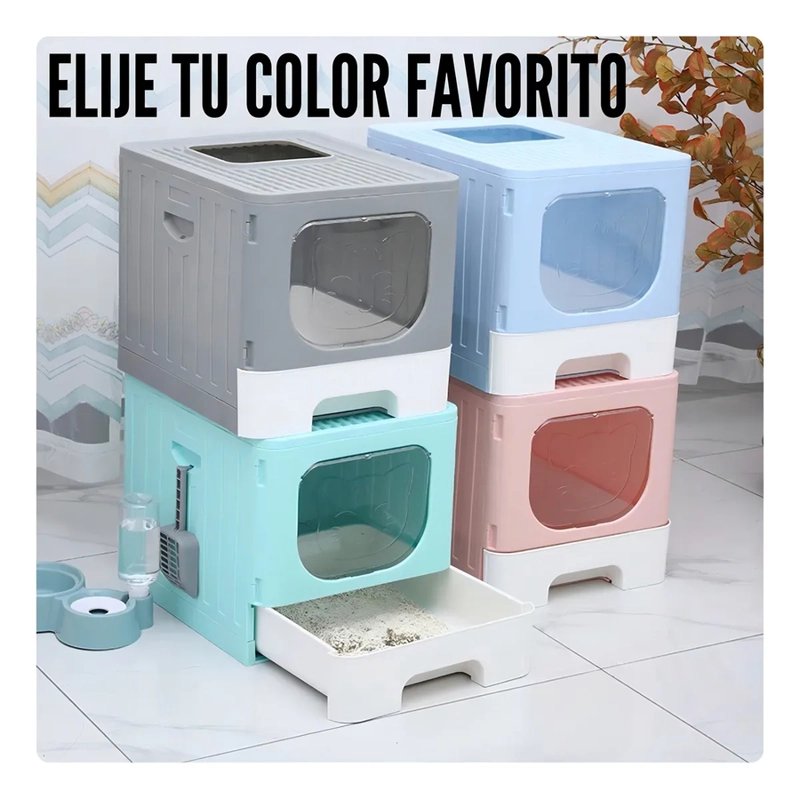 ARENERO PARA GATOS CAJA DE ARENA GRANDE CON BANDEJA Y PUERTA COLOR GRIS - 5