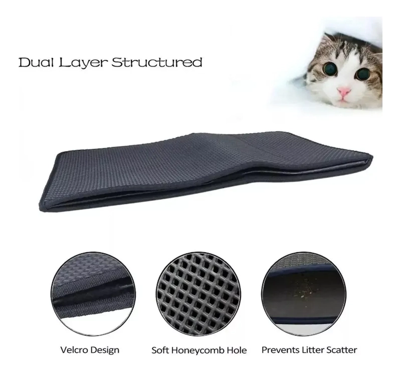 ALFOMBRA ATRAPA ARENA PARA ARENEROS GATOS MASCOTAS XL NEGRO - 1