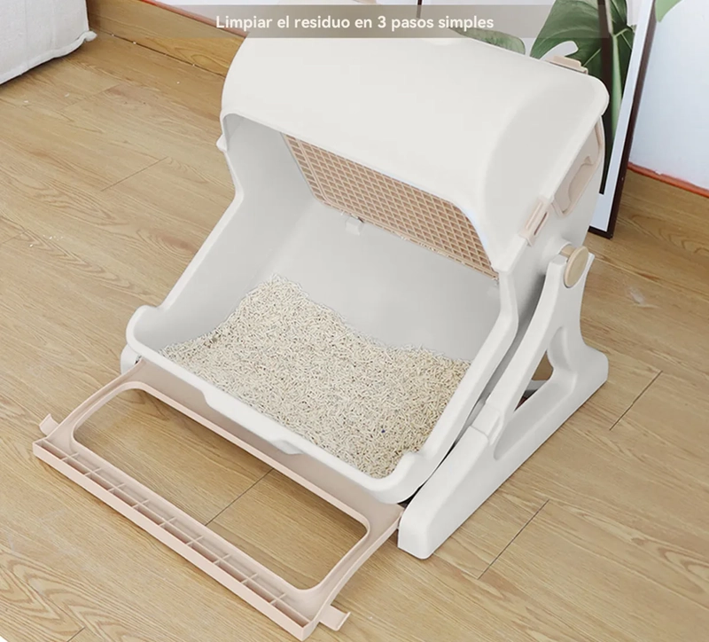 ARENERO GATOS SEMI-AUTOMATICO MICHIS BAÑO SANITARIO GRANDE COLOR BEIGE - 1