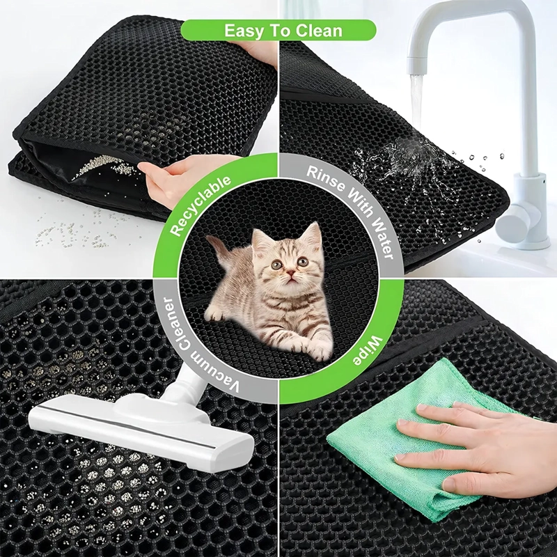 ALFOMBRA PARA ATRAPAR ARENA DE GATOS TAPETE ARENERO MASCOTAS COLOR NEGRO JIOR SPA 45*60CM - 2
