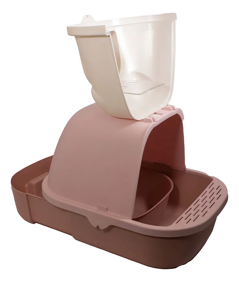 ARENERO CERRADO TRICOLOR CON PALA PARA GATOS 45X30X44 COLOR ROSA - 1