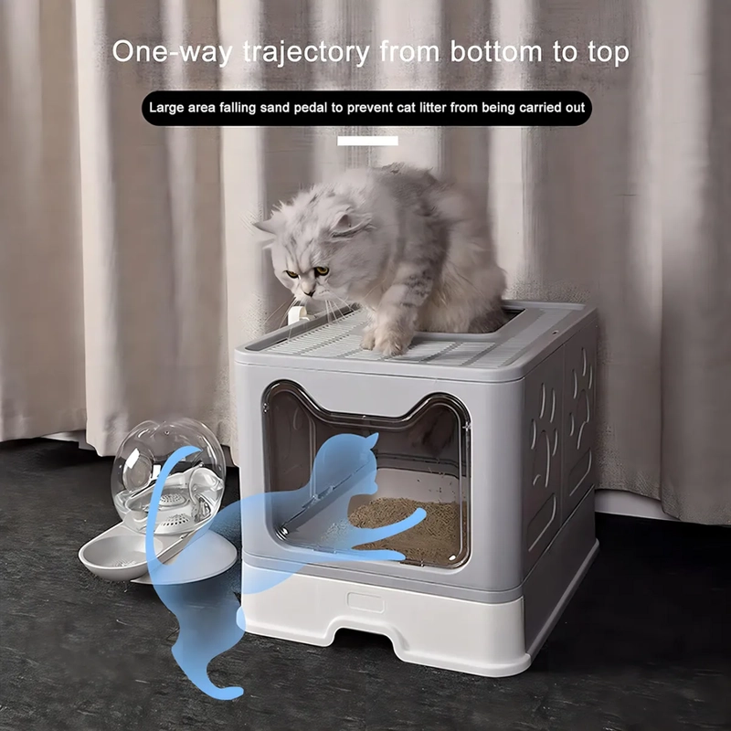 ARENERO CERRADO CUADRADO GRIS PARA GATO CON PUERTA Y PALA - 2
