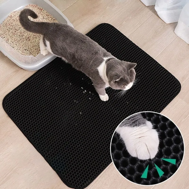 TAPETE RECOLECTOR DE ARENA PARA GATOS GRANDE 70 X 50 ARENERA COLOR NEGRO - 1