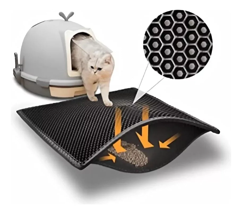 TAPETE RECOLECTOR DE ARENA PARA GATOS GRANDE 70 X 50 ARENERA COLOR NEGRO - 3