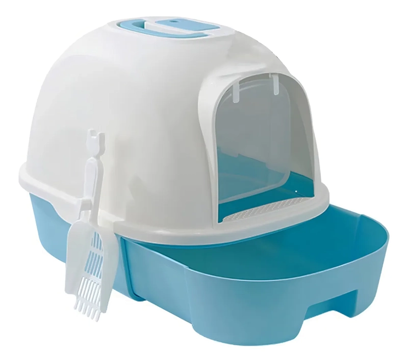 ARENERO PARA GATOS GRANDE CERRADO CON PALA FILTRO Y PUERTA COLOR AZUL - 1