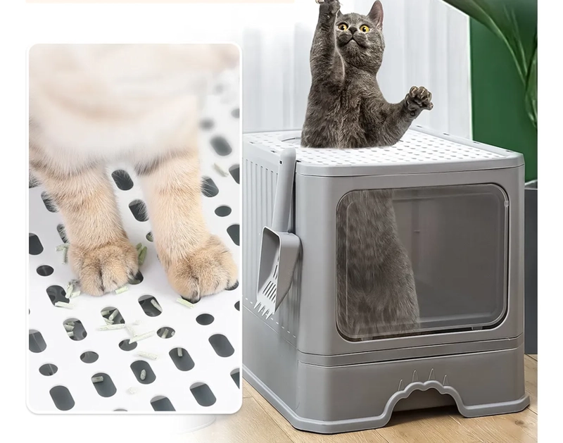 ARENERO GATO CERRADO BAÑO SANITARIO CON TAPA Y PALA GRANDE COLOR GRIS MARCA KOBA - 4