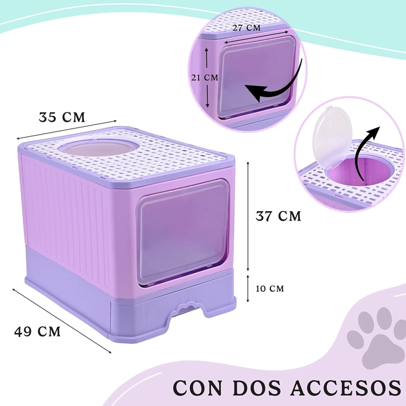 ARENERO BANDEJA SANITARIA GRANDE GATO CERRADO FILTRO Y PALA LILA - 3